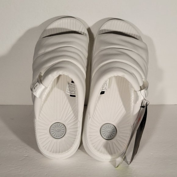 Ugg Maxxer White Woven LOGO Slide Sandal Sugarcane EVA Men's Shoes Sz 11 New - Picture 2 of 7